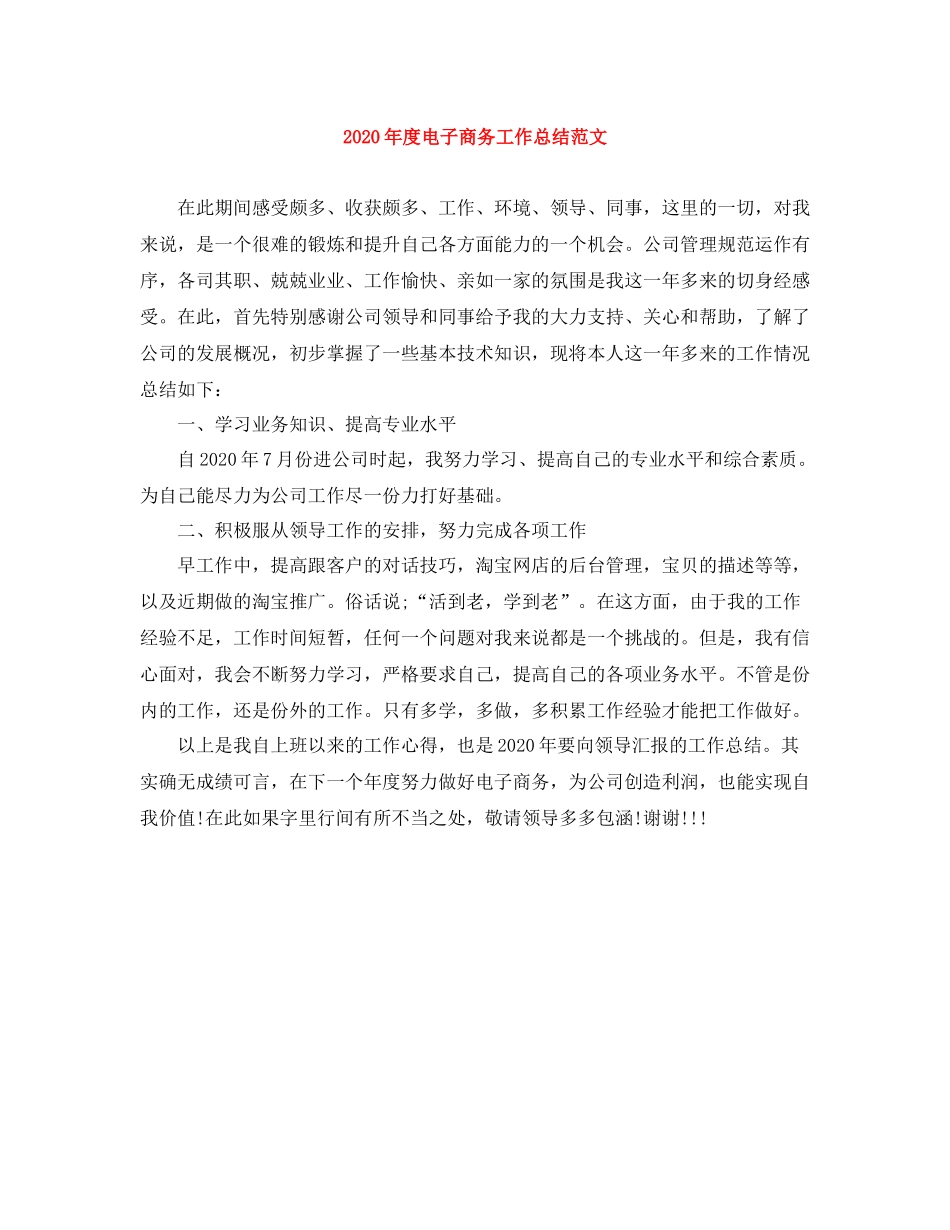 2020年度电子商务工作总结范文_第1页