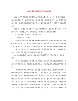 2020年保险公司业务员工作总结范文