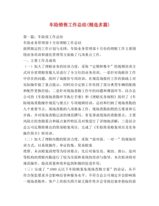 车险销售工作总结(精选多篇) 
