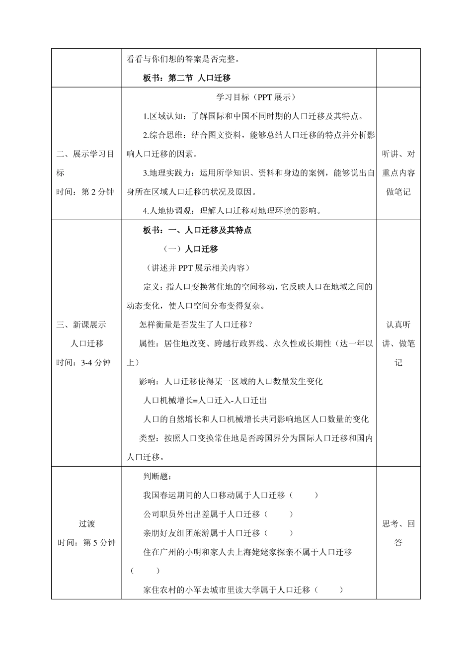 统编鲁教版高中必修第二册地理人口迁移集体备课教案教学设计_第2页