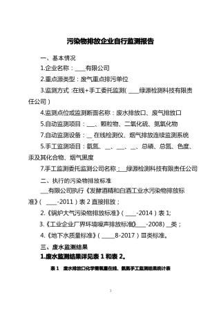 污染物排放企业自行监测报告