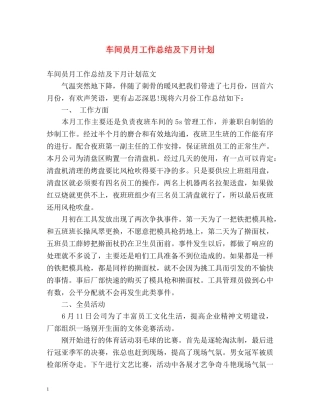 车间员月工作总结及下月计划 