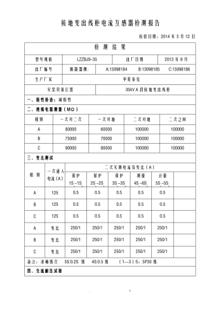 35kV电流互感器试验报告