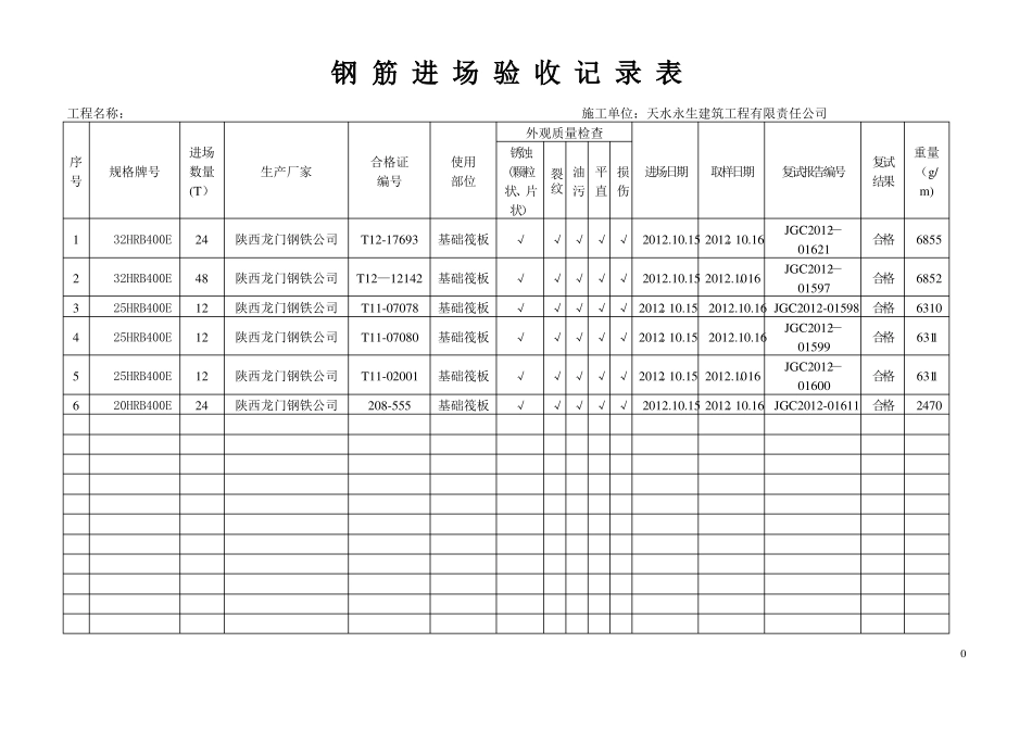 钢筋进场验收记录表_第1页