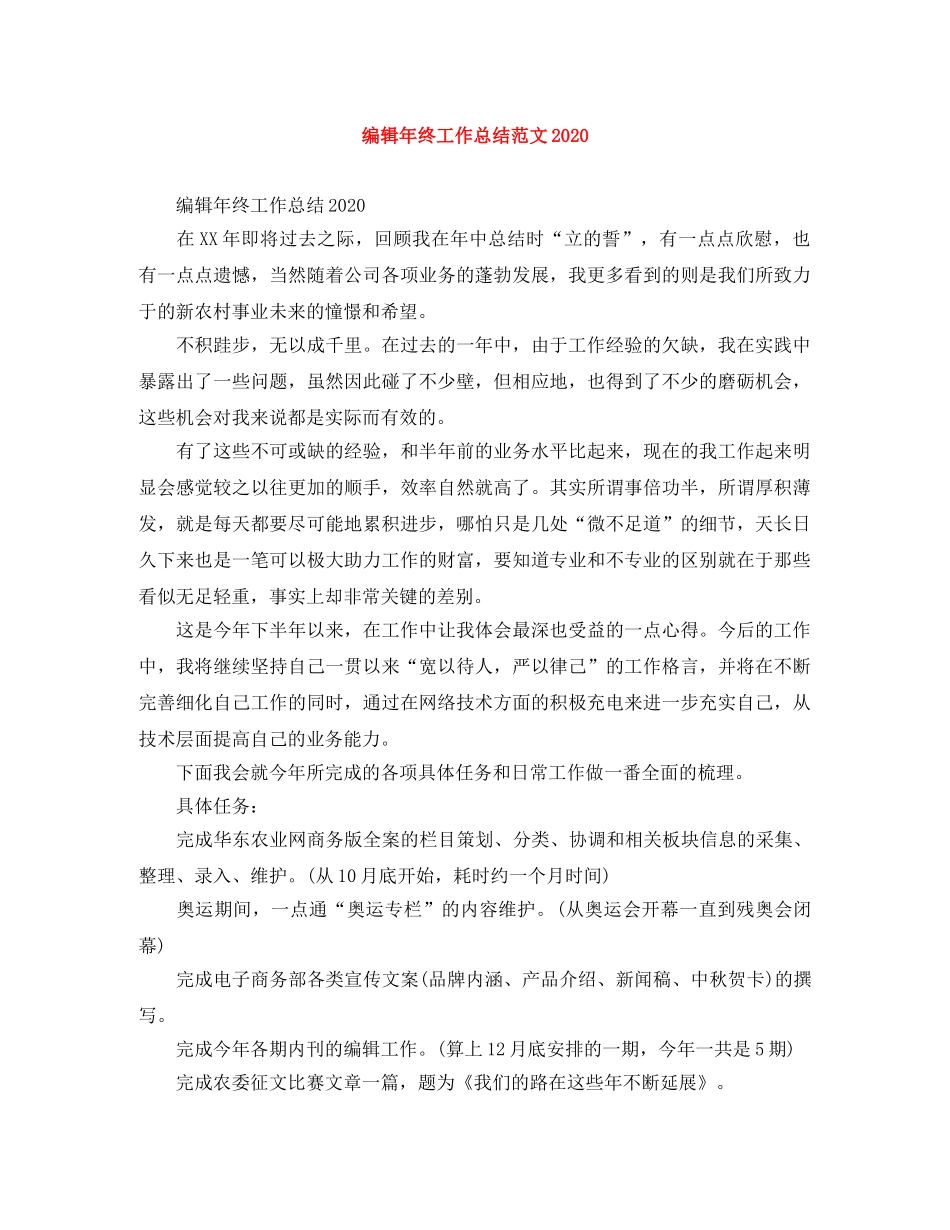编辑年终工作总结范文2020 _第1页