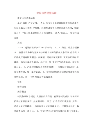 中医诊所设置标准 