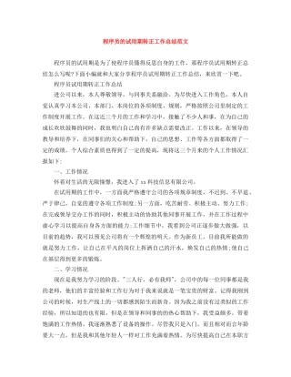 程序员的试用期转正工作总结范文 