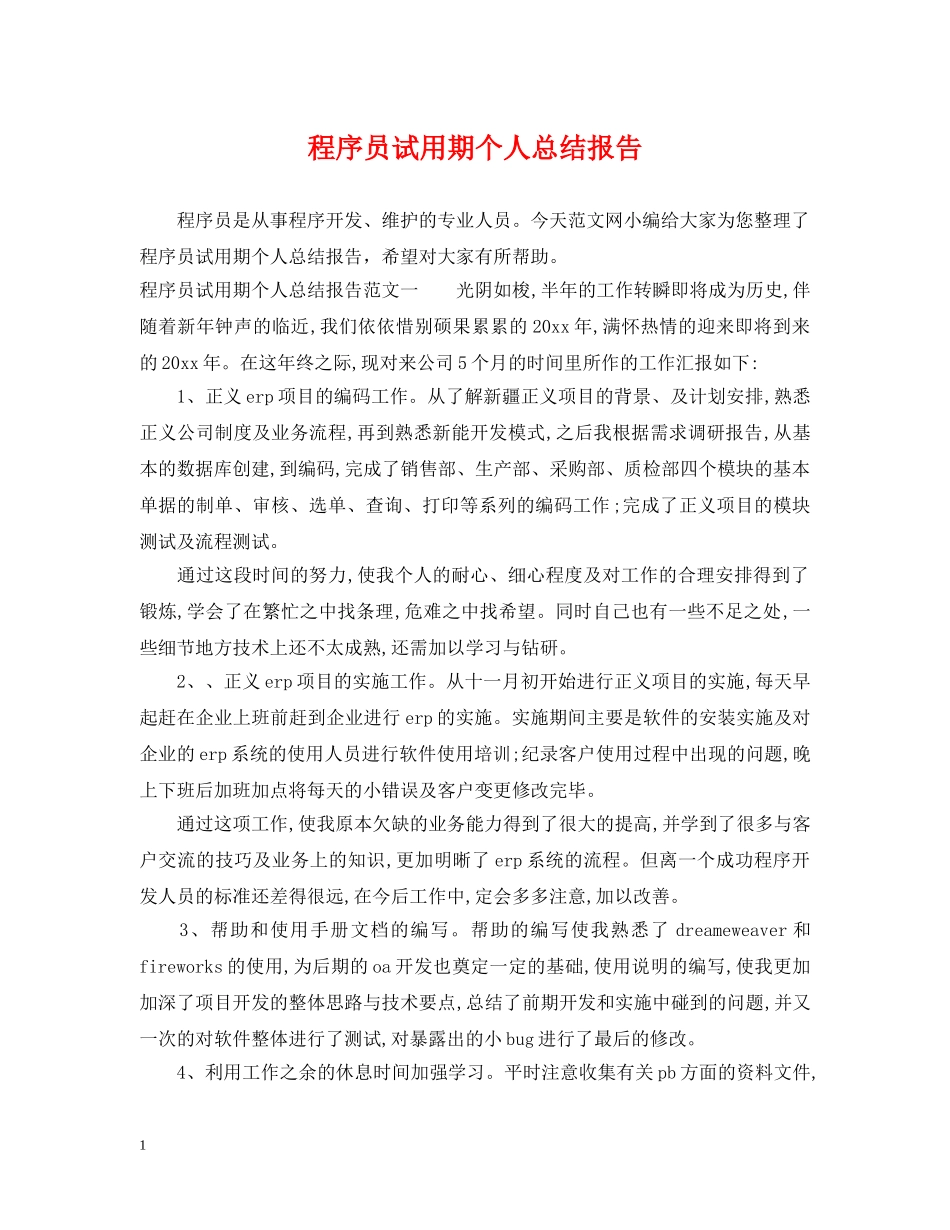 程序员试用期个人总结报告 _第1页