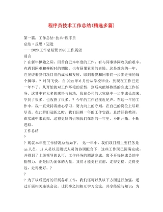 程序员技术工作总结(精选多篇) 