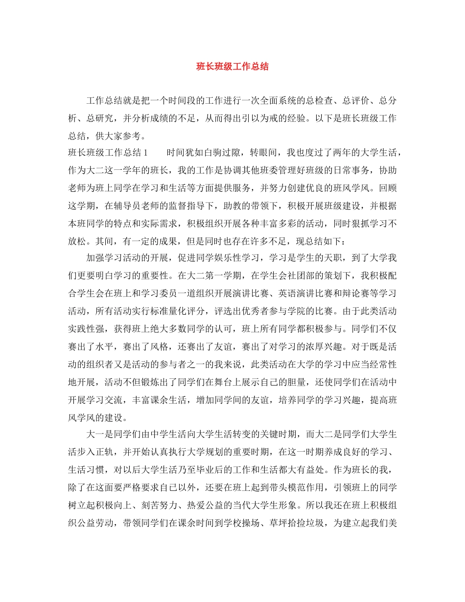 班长班级工作总结 _第1页