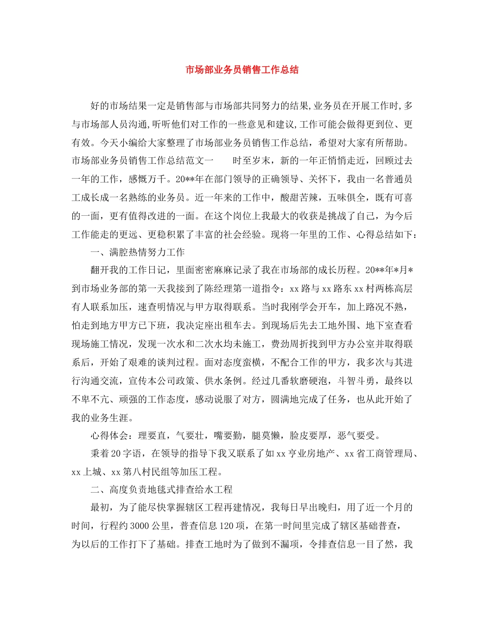 市场部业务员销售工作总结_第1页
