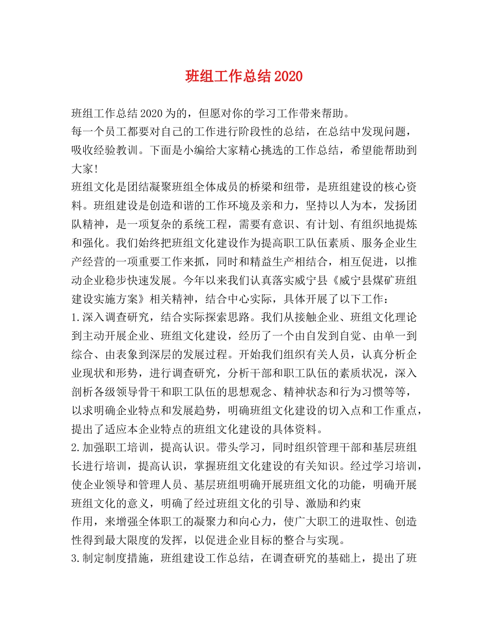 班组工作总结2020 _第1页