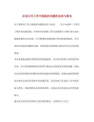企业公司工作中面临的问题的总结与意见