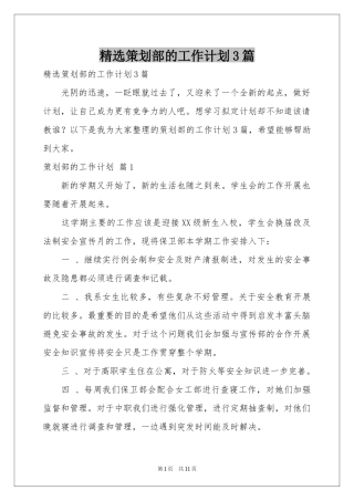 策划部的工作参考计划3篇