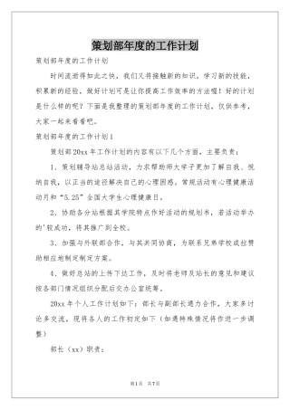 策划部年度的工作参考计划