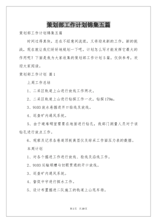策划部工作参考计划锦集五篇