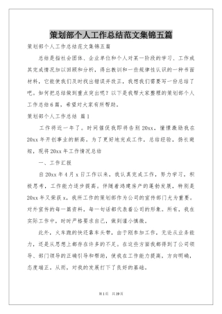 策划部个人工作参考总结范本集锦五篇