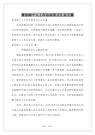 策划部个人工作参考总结范本汇总五篇