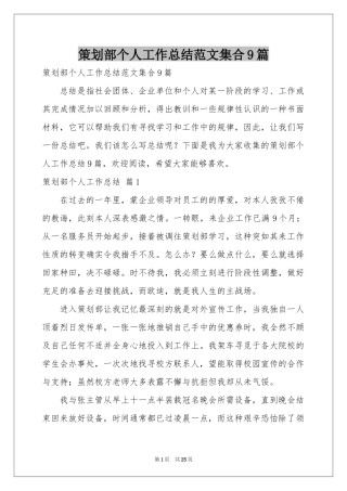策划部个人工作参考总结范本集合9篇