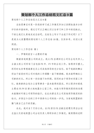 策划部个人工作参考总结范本汇总9篇