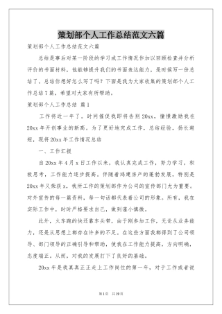 策划部个人工作参考总结范本六篇