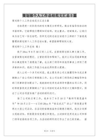 策划部个人工作参考总结范本汇总5篇