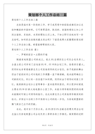 策划部个人工作参考总结三篇
