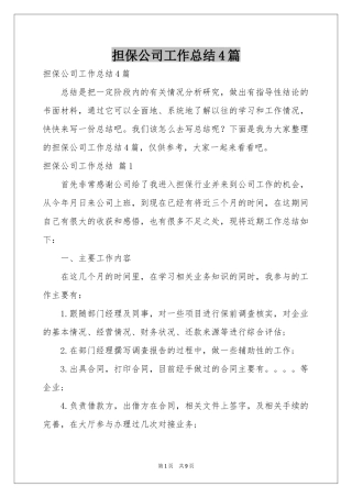 担保公司工作参考总结4篇