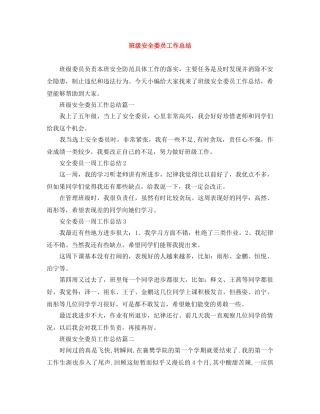班级安全委员工作总结 