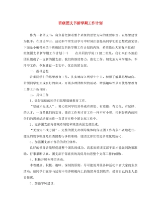 班级团支书新学期工作计划 