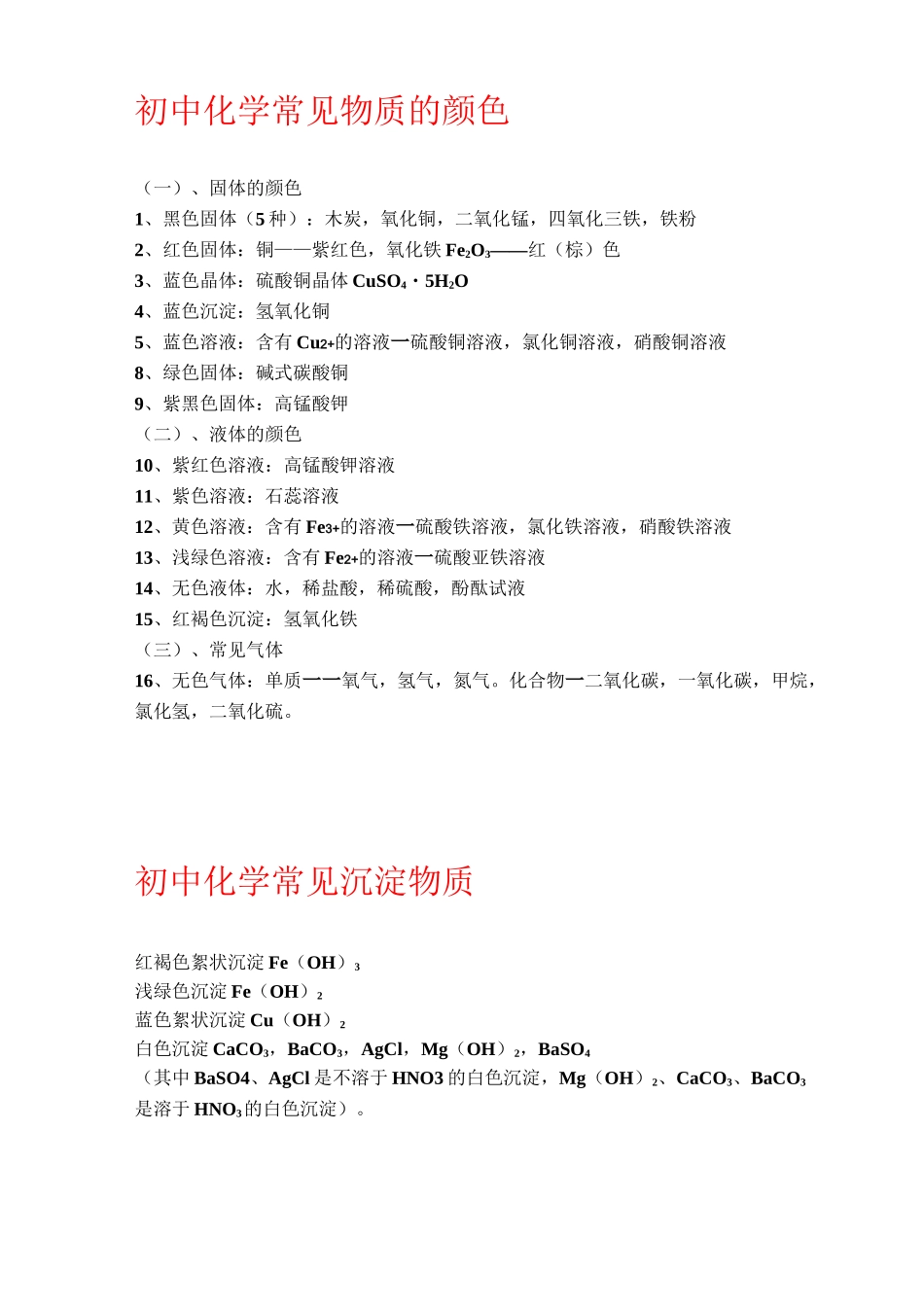 初中化学常见物质颜色和沉淀_第1页