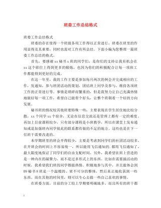 班委工作总结格式 