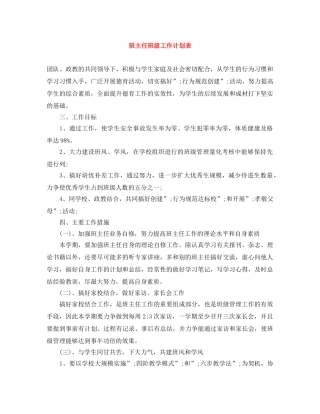 班主任班级工作计划表 
