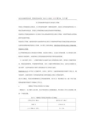 压力管道标准件的选用与管道压力等级