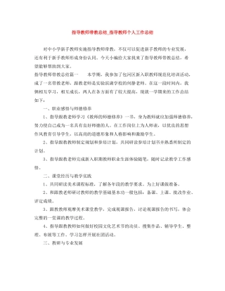 指导教师带教总结_指导教师个人工作总结