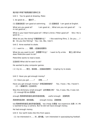 2015湘少版六年级下册英语复习资料汇总