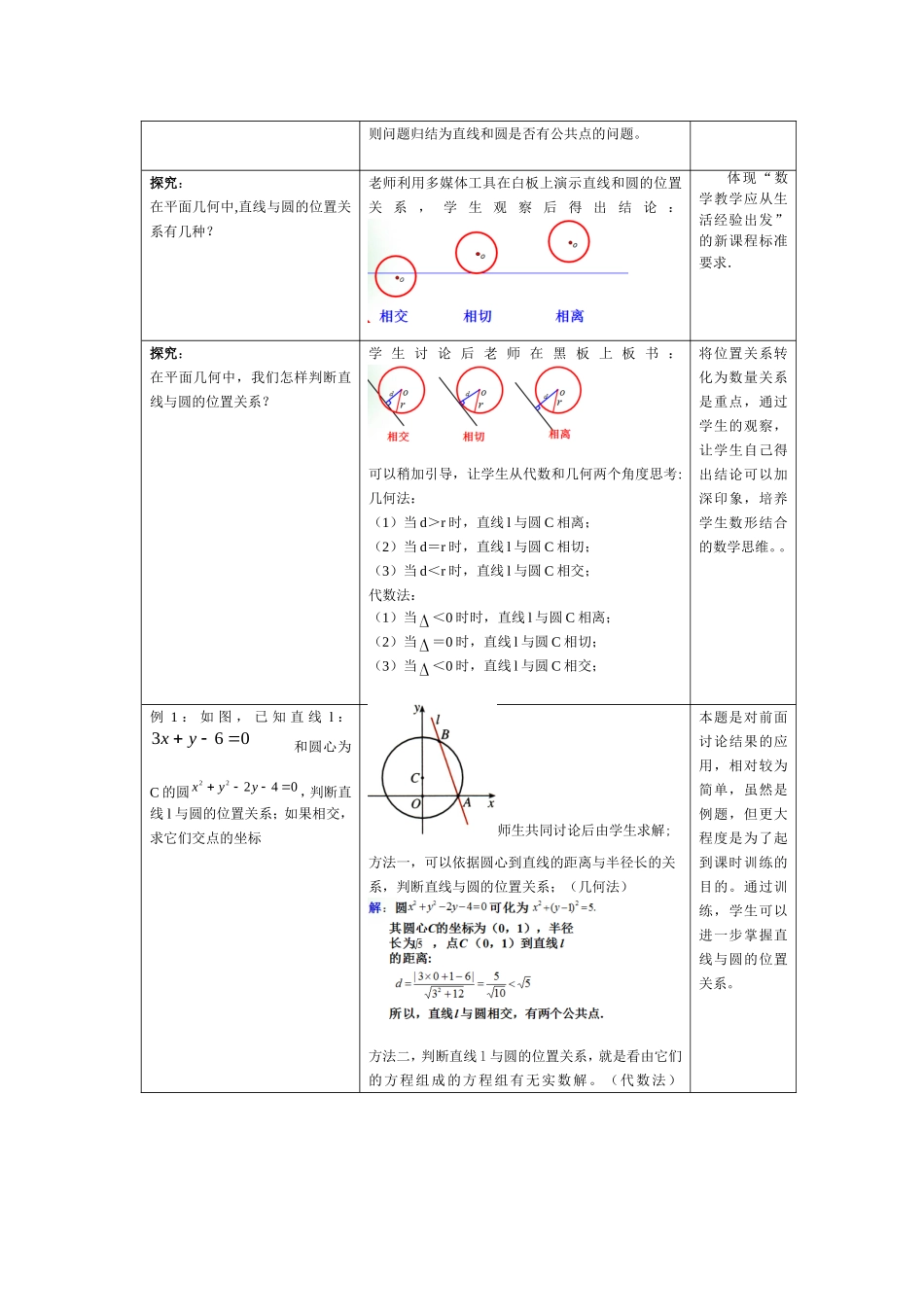 直线与圆的位置关系教学设计_第2页