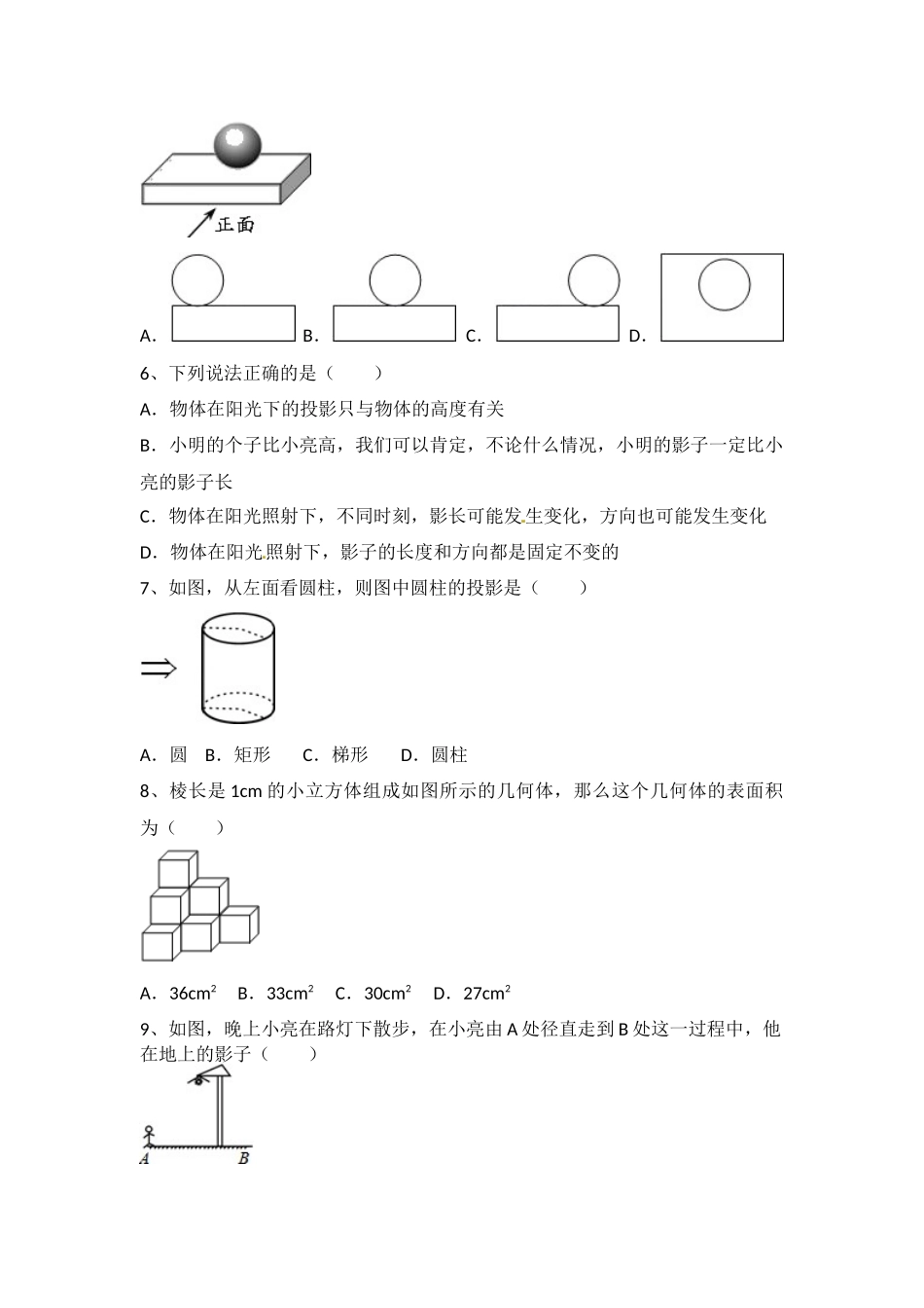 北师大版九年级数学上册第五章投影与视图单元测试题（无答案）_第2页