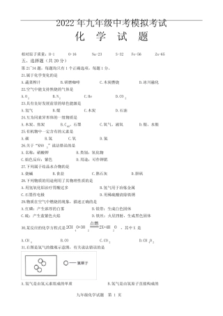 最新九年级化学中考试题带答案 