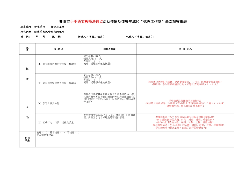 工作室反馈表暨课堂观察量表1111_第1页