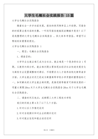 大学生毛概社会实践报告 15篇