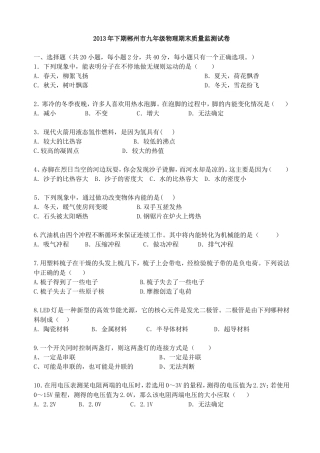 2013年下期郴州市九年级物理期末质量监测试卷（正稿）
