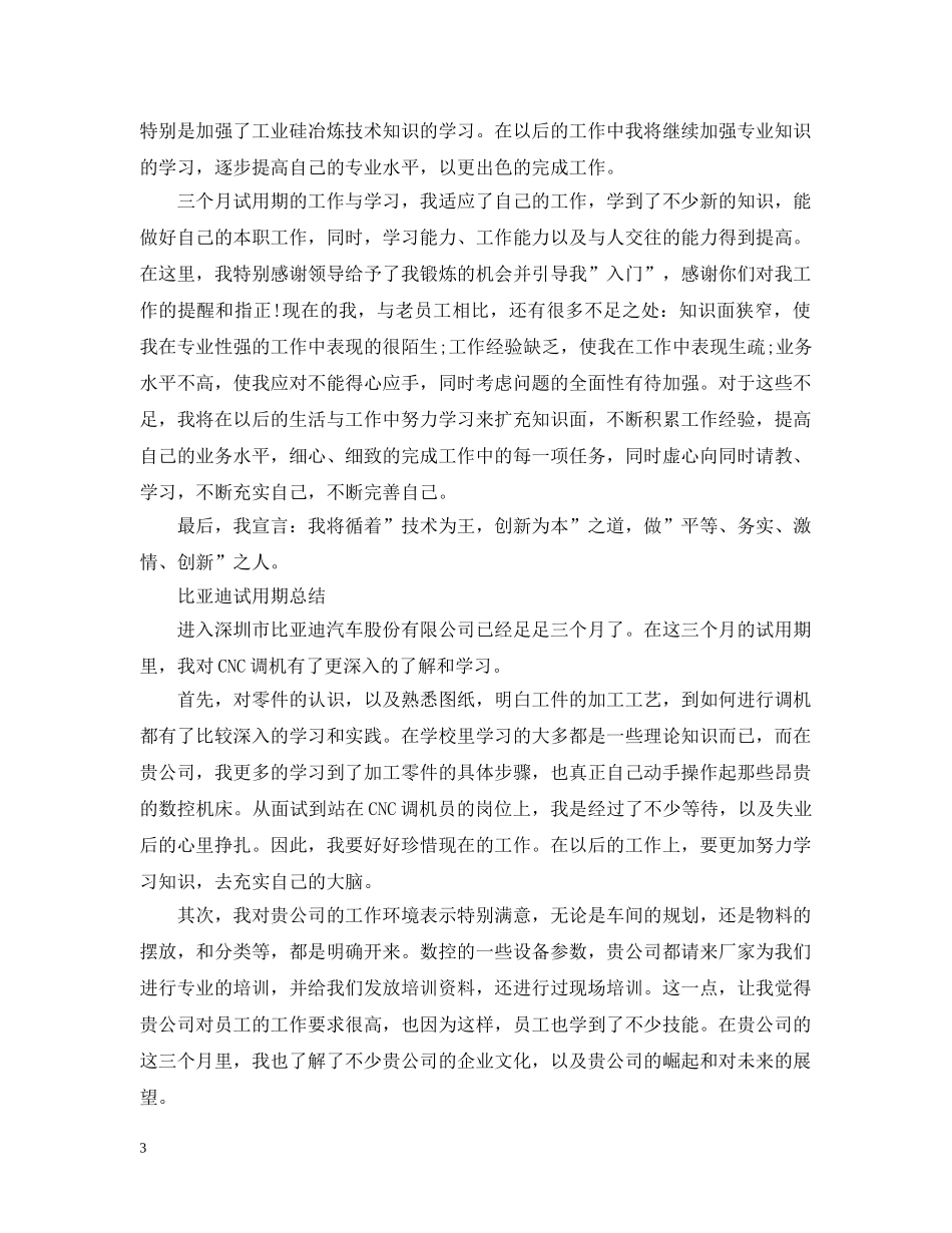 比亚迪试用期的工作总结 _第3页