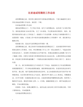 比亚迪试用期的工作总结 