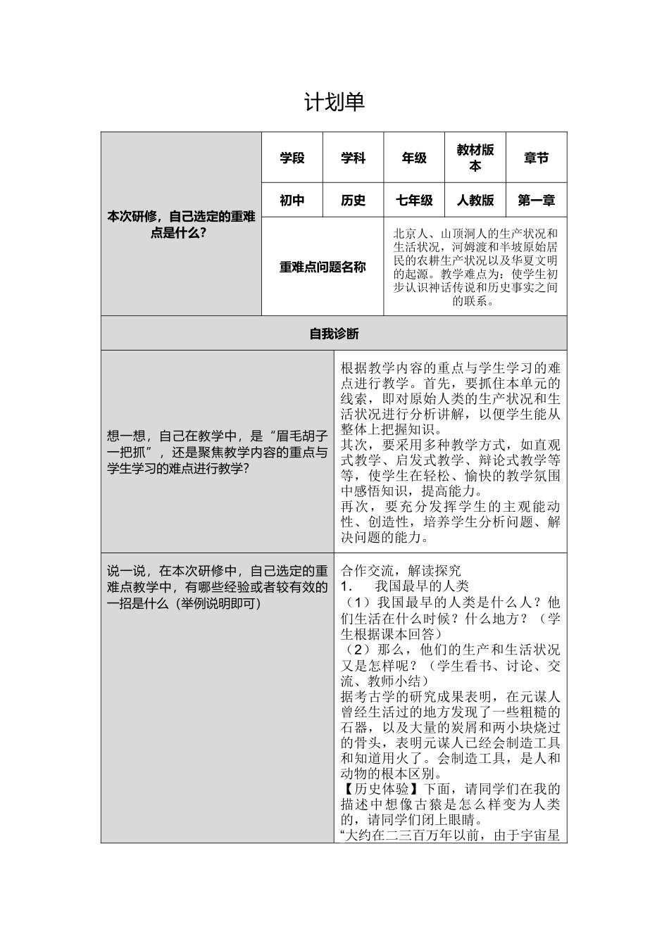 初中历史计划单模板_第1页