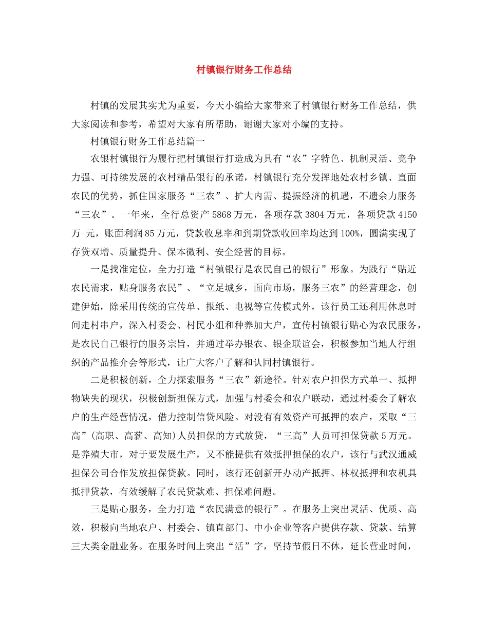 村镇银行财务工作总结 _第1页