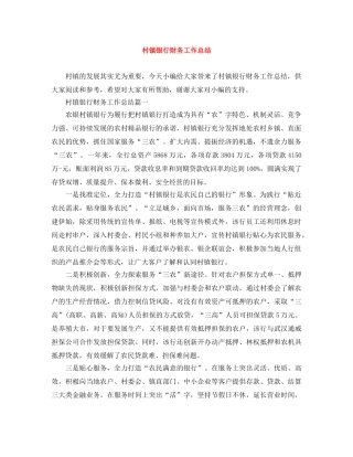 村镇银行财务工作总结 