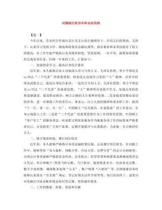 村镇银行柜员年终总结范例 