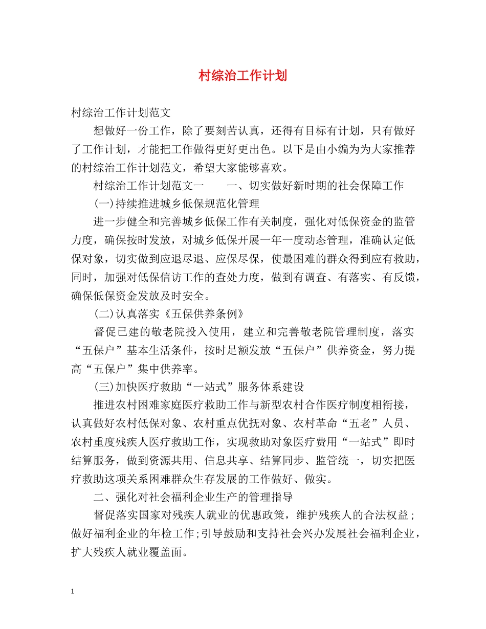 村综治工作计划 _第1页