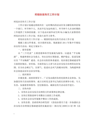村综治宣传月工作计划 